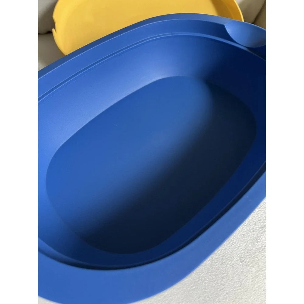 Vintage Tupperware Legacy Microwave Oval Dish‎ Serving Container Blue Yellow